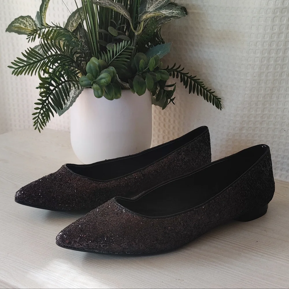 Nine West Women's Black/Eggplant/Purple Ombre Glitter Flats Size 8.5